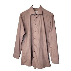 Eton Slim Wine Cream Micro Check Button Up Shirt Long Sleeve Cotton 16 1/2  42
